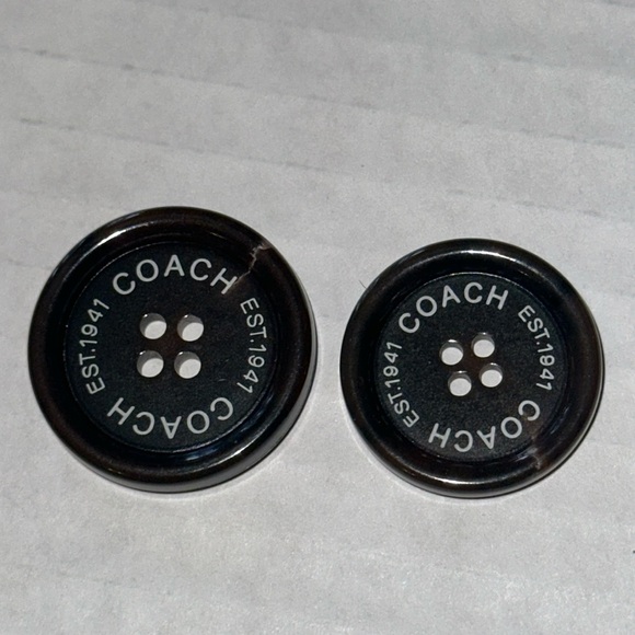 Coach Set of 2 Silver Metal Buttons with Black Text that reads Coach est. 1941 - Picture 1 of 3